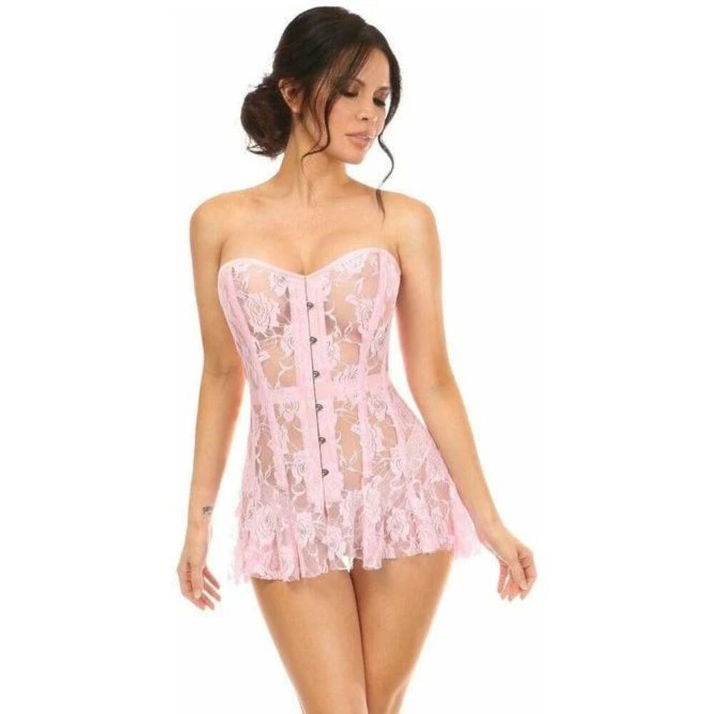 Lavish Lt Pink Sheer Lace Corset Dress